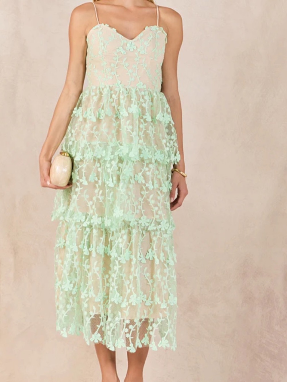 Endless Rose Mint Green Floral Tiered Lace Slip Dress